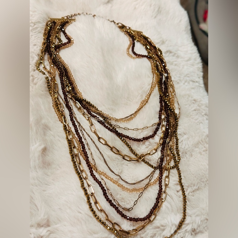 Elegant Multi-Layered Gold and Brown Necklace